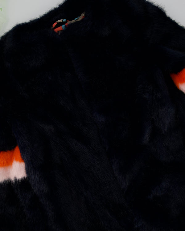 Shrimps Blue Faux Fur Coat with Stripes Detail Size M (UK 10)