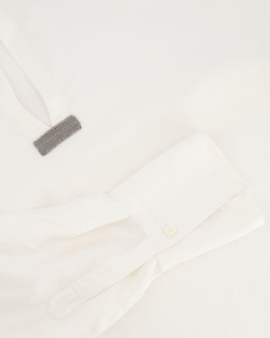 Brunello Cucinelli White Silk Shirt with Crystal Embellishments Size S (UK 8)