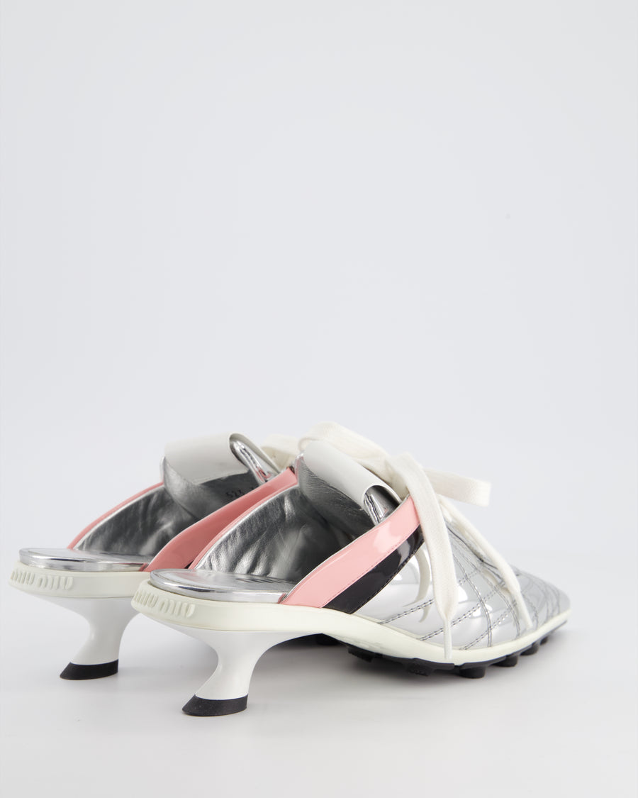 Miu Miu Silver Sneakers Mules in Patent Leather and Stripes Detail Size EU 35