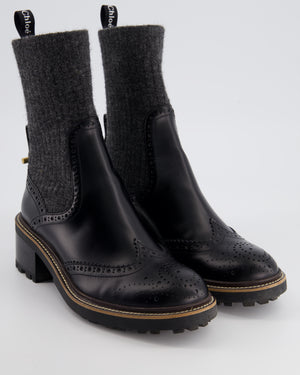 Chloe Black Leather and Wool Sock Parisienne Boots Size EU 35