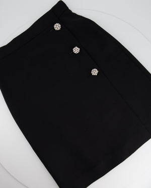 Prada Black A Line Midi Skirt with Crystal Buttons Size IT 40 (UK 8)