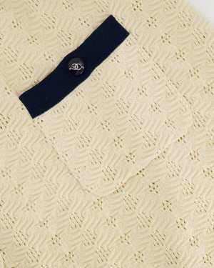 Chanel Cream Knitted Midi Skirt with Navy Pocket Detail Size FR 42 (UK 14)