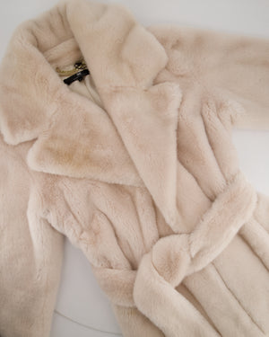 Elisabetta Franchi Cream Faux Fur Long-Sleeve Coat Size IT 40 (UK 8)