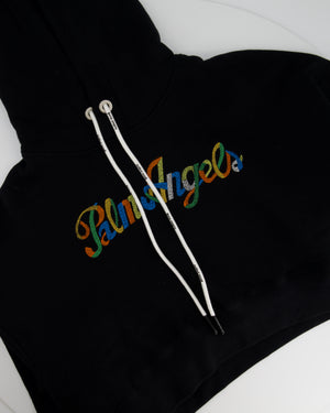 Palm Angels Black Cropped Hoodie with Logo Detail IT M (UK 10)