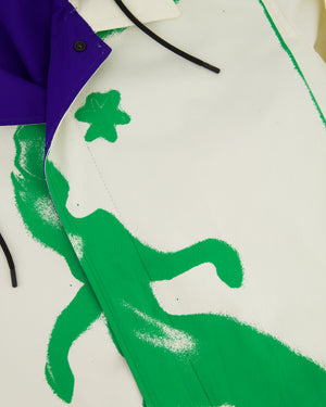 MSGM Menswear White, Purple and Green Longline Maxi Coat with Graffiti Detail Size IT 50 (UK 40)