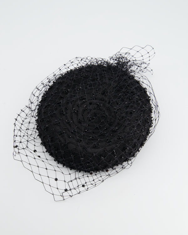 Christian Dior Black Evening Hat with Veil and sequins