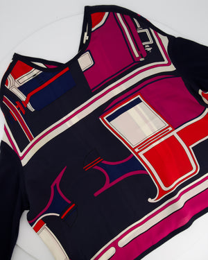 Hermès Navy, Purple, Red Printed Silk Over-Sized Top Size FR. 34 (UK 6)