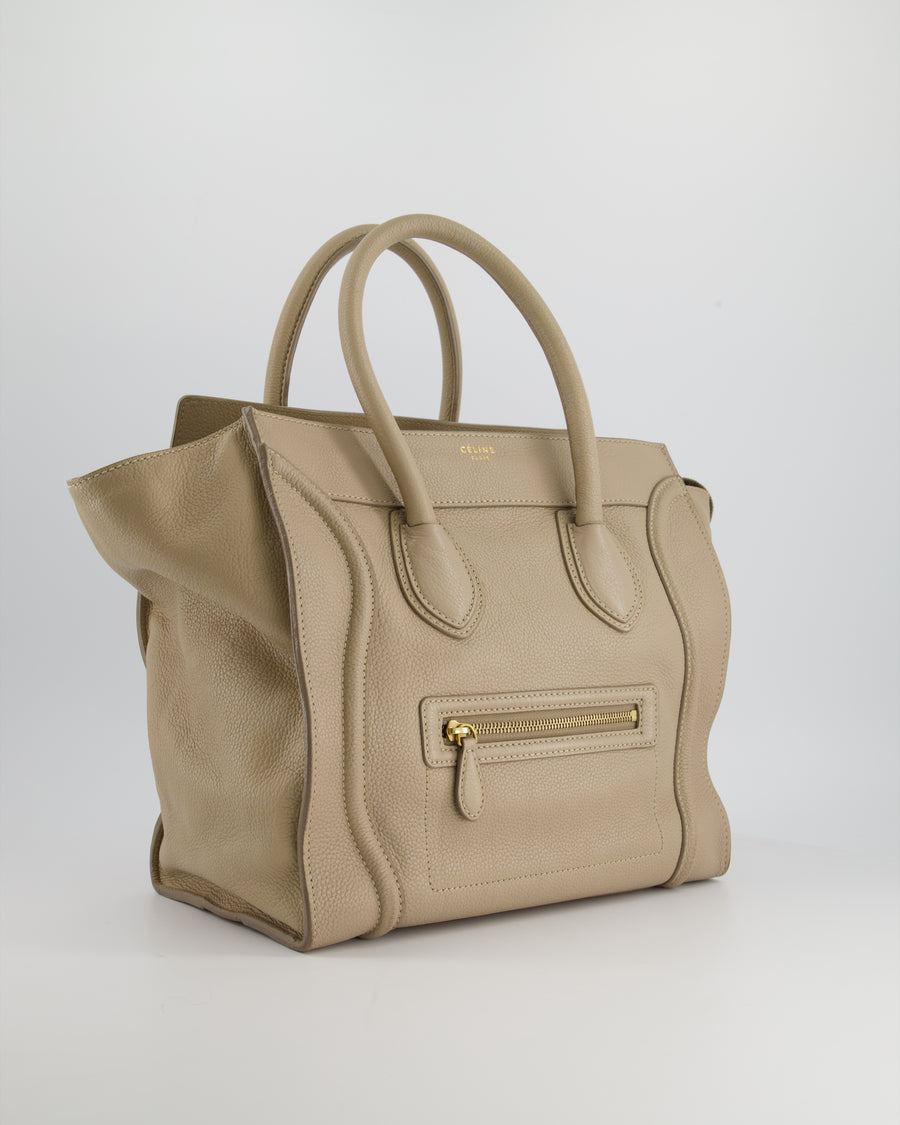 Celine Beige Mini Luggage Handbag in Grained Calfskin with Gold Hardware