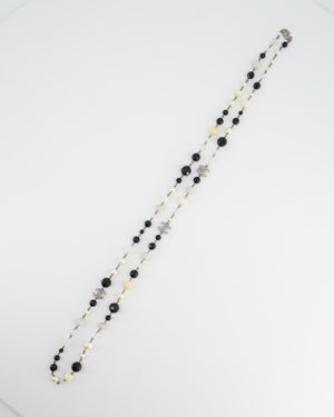 *HOT* Chanel White, Grey and Black Glass Pearls with Crystal CC Logo Necklace