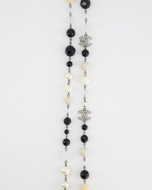 *HOT* Chanel White, Grey and Black Glass Pearls with Crystal CC Logo Necklace