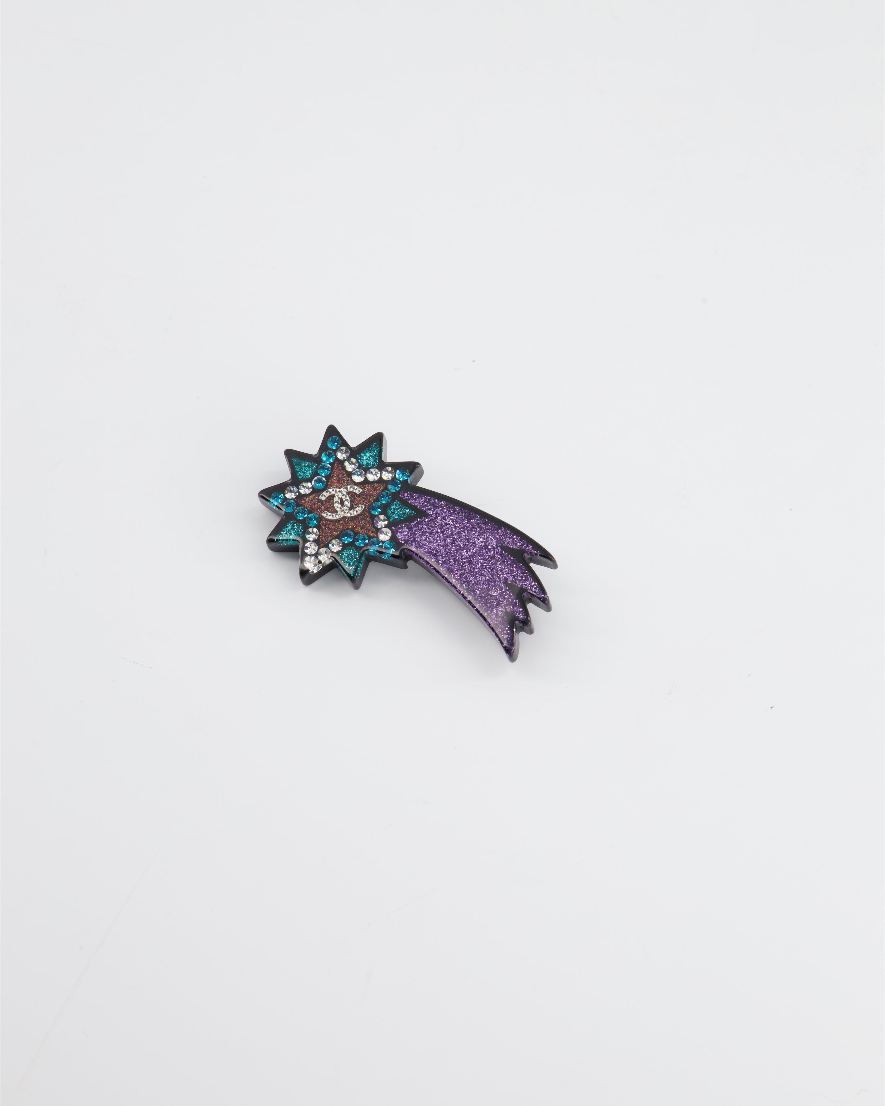 Chanel Purple Shooting Star Glitter Resin Brooch with CC Detail – Sellier