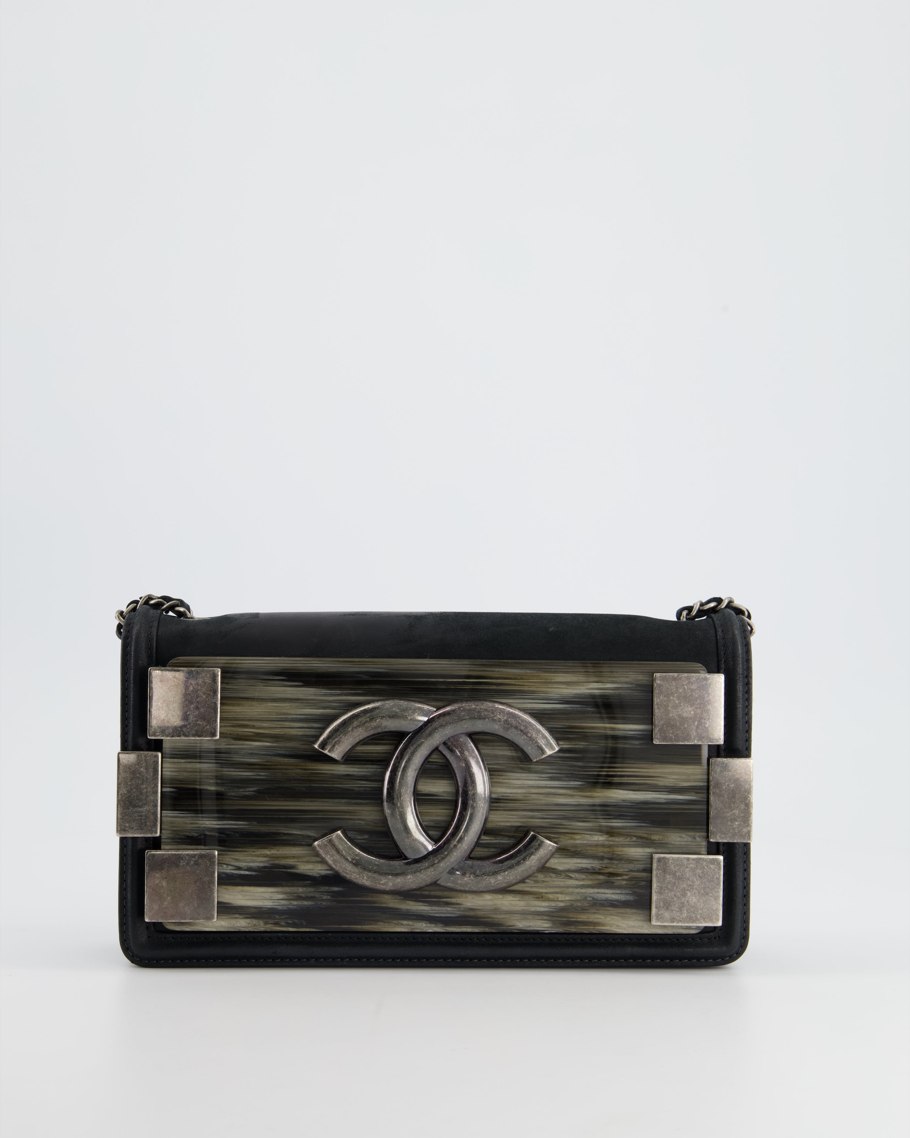 Chanel Black/White Striped Plexiglass East/West Boy Brick Flap Bag at  1stDibs