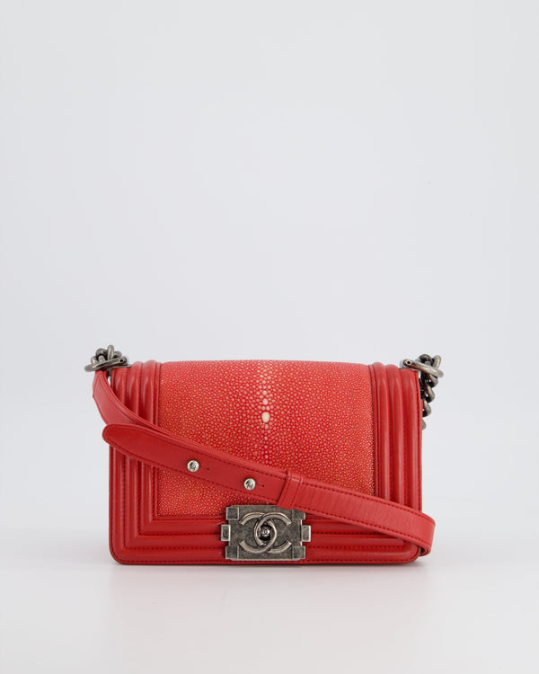 Chanel Coral Mini Boy Bag in Stingray and Lambskin Leather with Ruthenium Hardware