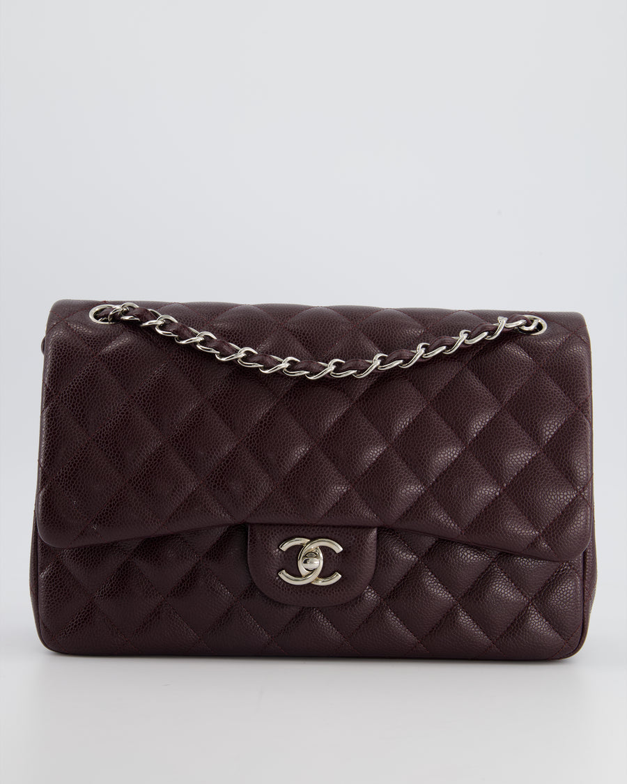 Chanel Burgundy Jumbo Classic Double Flap Bag in Caviar Leather