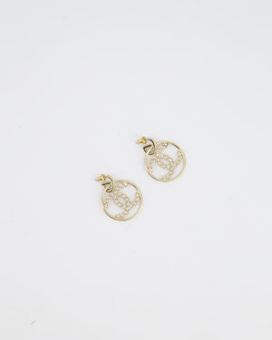 *HOT* Chanel Champagne Gold & Crystal Circle CC Logo Earrings