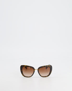 Dolce & Gabbana Brown Tortoiseshell Cat-Eye Sunglasses with Gold Logo Detail