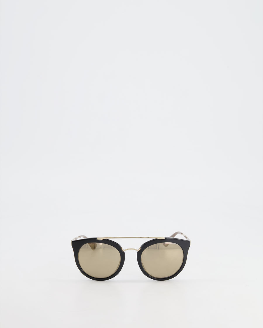 Prada Black Round Sunglasses with Gold and Grey Details