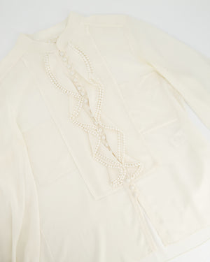 Chloe Cream Button Down Pocketed Long Sleeve Collarless Shirt with Ruffle Detail FR 36 (UK 8)