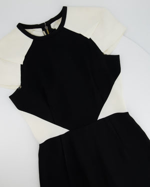 Roland Mouret Black and White Round Neck Short Sleeve Panelled Midi Dress FR 38 (UK 10)
