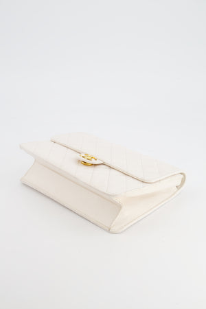 Chanel Vintage White Single Flap Envelope Bag in Lambskin Leather with 24k Gold Hardware