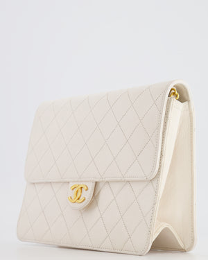 Chanel Vintage White Single Flap Envelope Bag in Lambskin Leather with 24k Gold Hardware