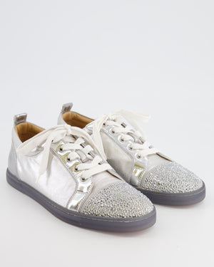 Christian Louboutin Silver Crystal Embellished Low Trainers Size EU 38