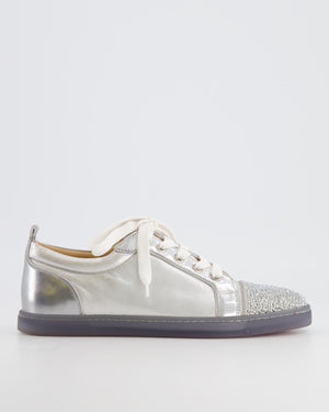 Christian Louboutin Silver Crystal Embellished Low Trainers Size EU 38