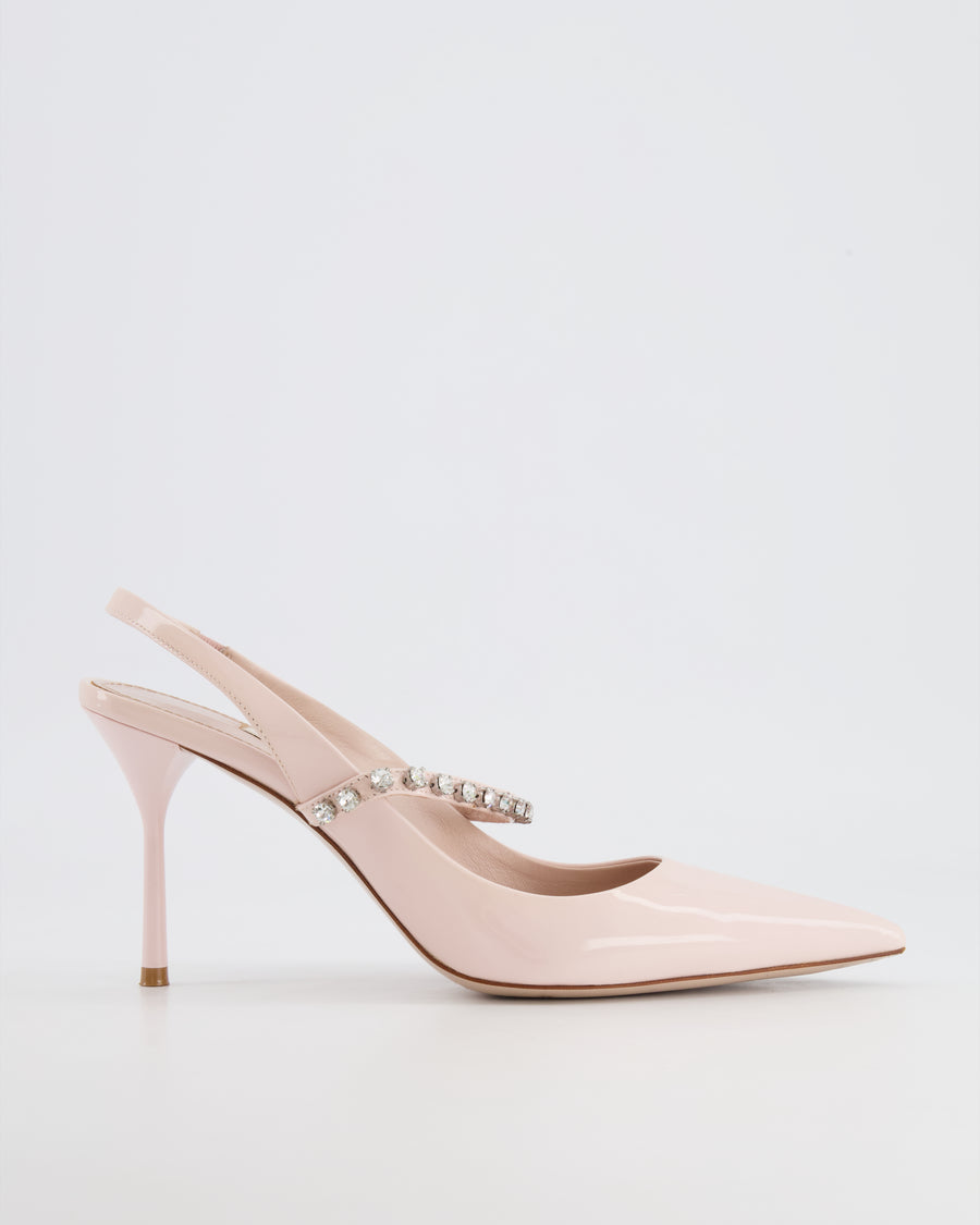 Miu Miu Light Pink Patent Slingback Pump with Crystal Details Size EU 37.5 RRP £1,150