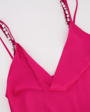 Max Mara Studio Hot Pink Satin Maxi Dress with Crystal Details Size XS (UK 6)