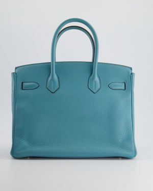 *HOT* Hermès Birkin Retourne 30cm Bag in Blue Atoll Clemence Leather with Palladium Hardware