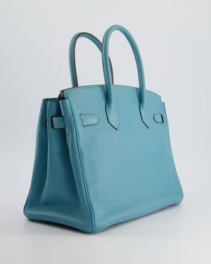 *HOT* Hermès Birkin Retourne 30cm Bag in Blue Atoll Clemence Leather with Palladium Hardware