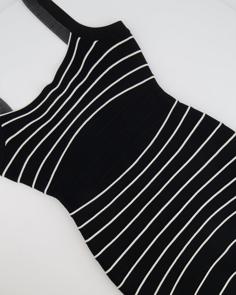 Herve Leger Black and White Striped Bandage Mini Dress Size S (UK 8)