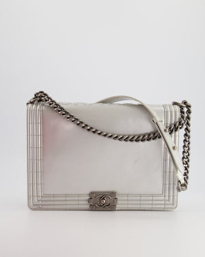 *FIRE PRICE* Chanel Silver Grey Large Boy Bag in Patent Leather with Ruthenium Hardware*