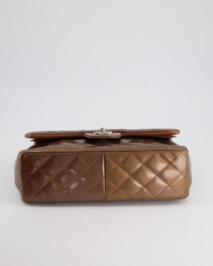 *FIRE PRICE* Chanel Bronze Patent Classic Jumbo Double Flap Bag with Silver Hardware RRP £9,240