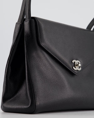 Chanel Black Caviar Top Handle Shoulder Bag with Silver Hardware