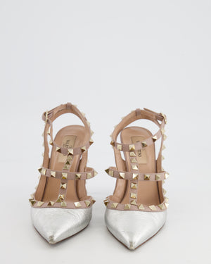 *FIRE PRICE* Valentino Metallic Silver and Beige Leather Rockstud Pump Size EU 37 RRP £890