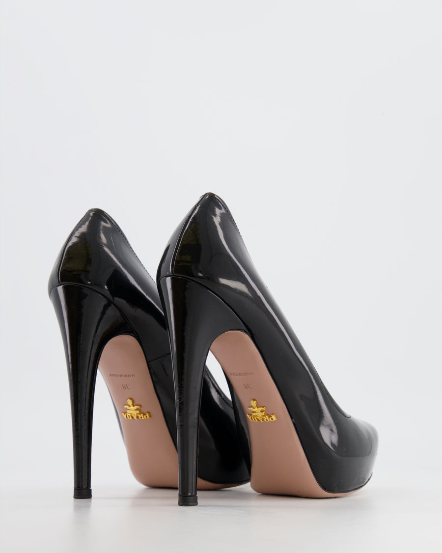 Prada Black Patent Leather Heel Pump Size EU 38