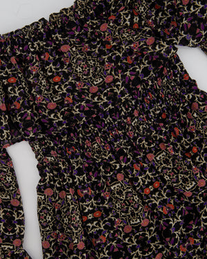 Misa Black, Purple and Pink Floral Off-Shoulder Tiered Maxi Dress Size XS (UK 6)