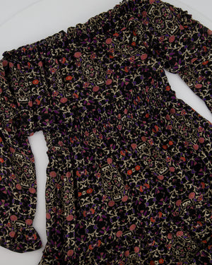 Misa Black, Purple and Pink Floral Off-Shoulder Tiered Maxi Dress Size XS (UK 6)