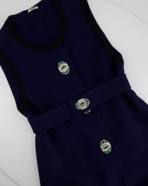 Miu Miu Navy Dress with Black Trim and Embellished Clasp Detail FR 40 (UK 12)