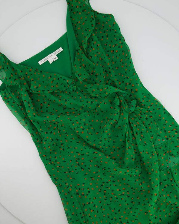 Veronica Beard Green Floral Midi Dress with Frill Detailing US 6 (UK 10)