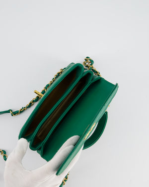 Chanel Forest Green Small Flap Top Handle Bag in Lambskin Leather and Brushed Gold Hardware
