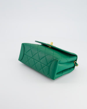Chanel Forest Green Small Flap Top Handle Bag in Lambskin Leather and Brushed Gold Hardware