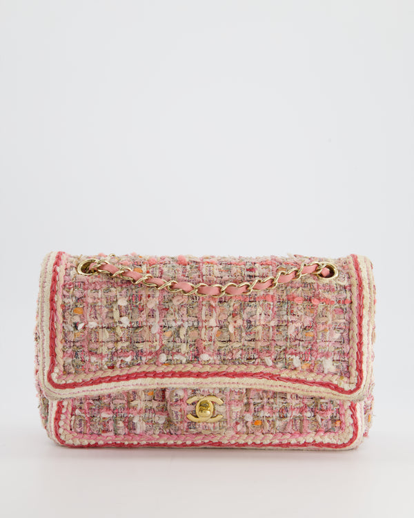 Chanel Medium Classic Double Flap Bag in Pink Tweed with Champagne Gold Hardware RRP £8,530