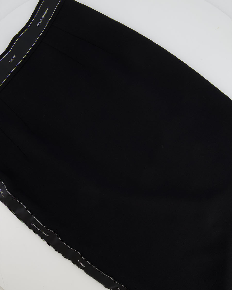 Dolce & Gabbana Black Wool Pencil Skirt with Logo Details Size IT 40 (UK 8) RRP £950