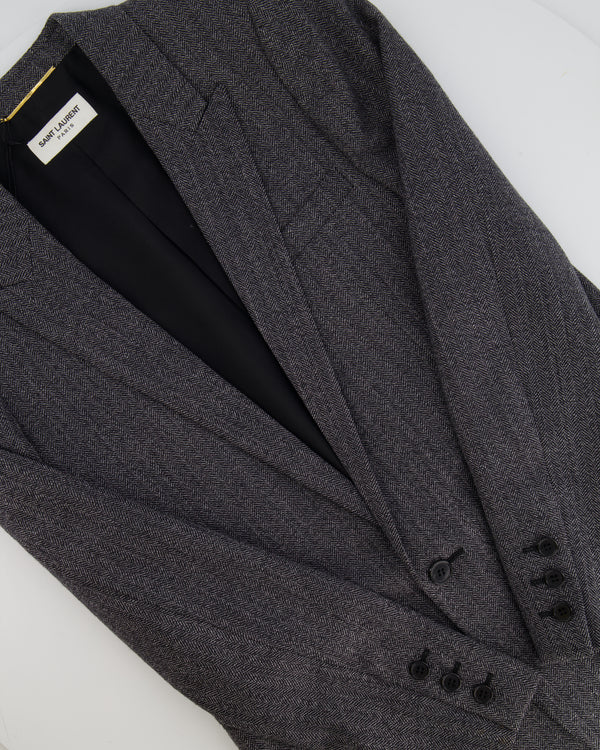 Saint Laurent Grey Wool Blazer Jacket with Shoulder Pads Size FR 38 (UK 10) RRP £2,550