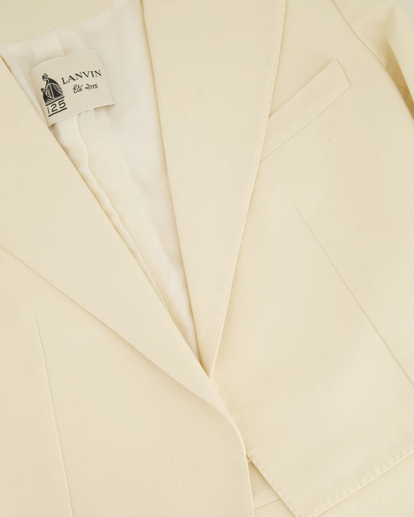 Lanvin Cream Front Cropped Long Line Back Blazer with Frayed Collar Detail FR 42 (UK 14)