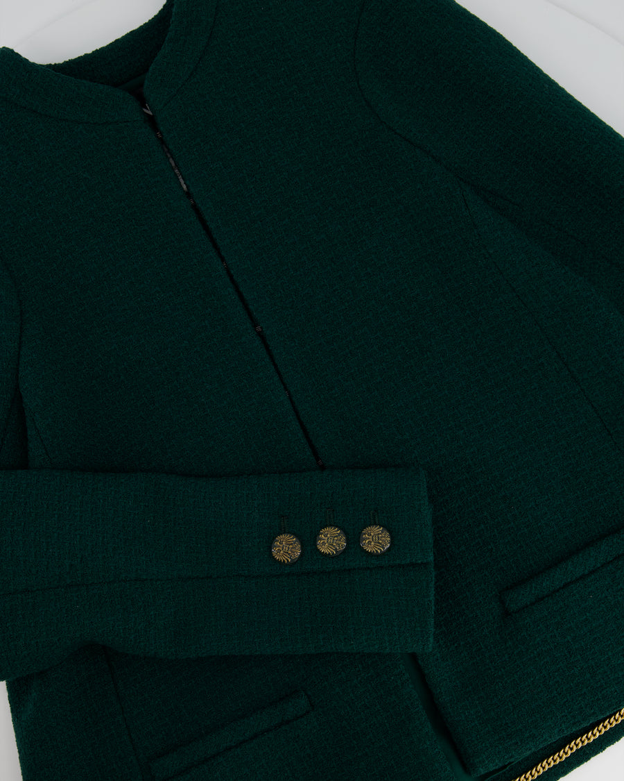 Chanel Dark Green Tweed Jacket with Chain Detail FR 34 (UK 6