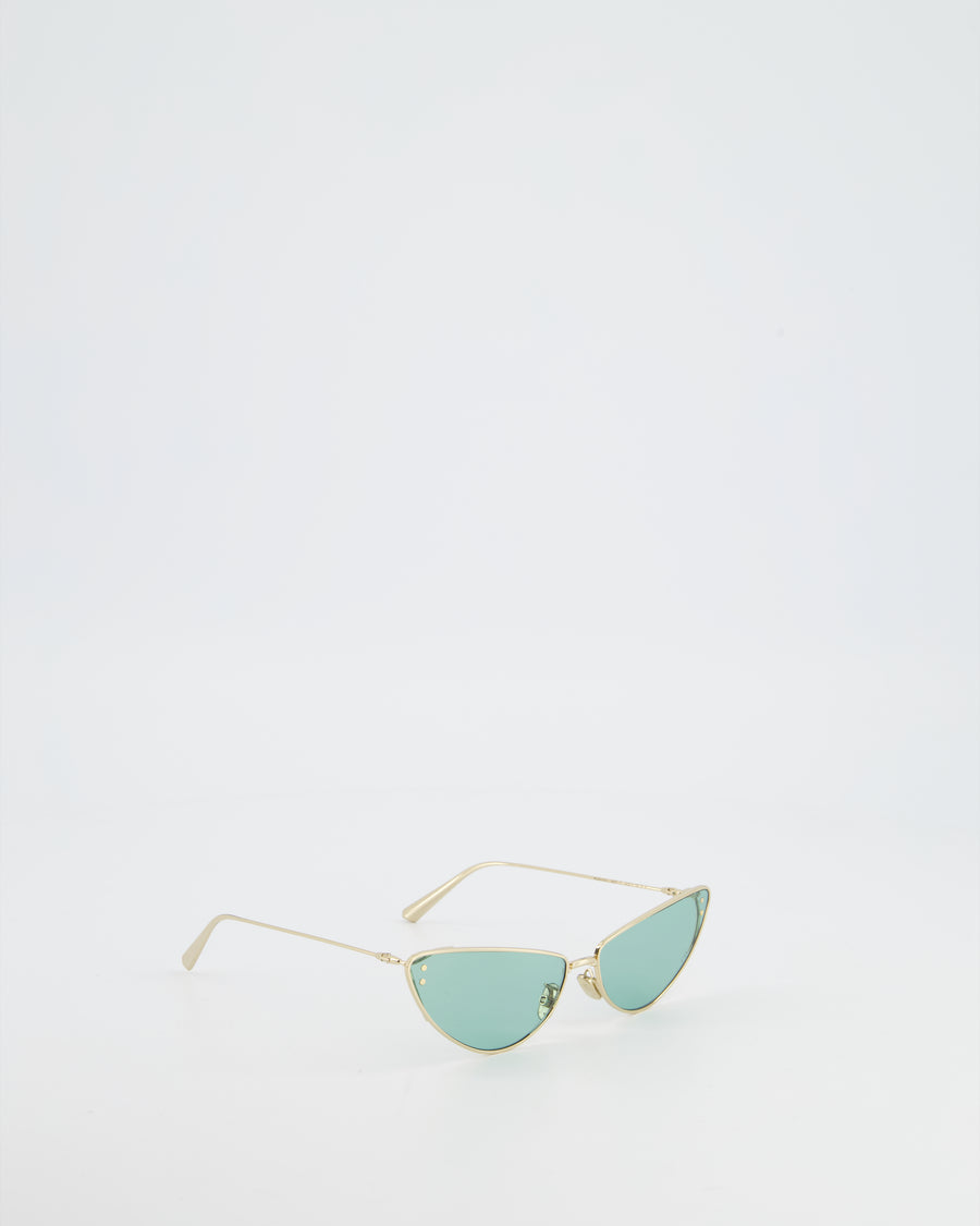 Christian Dior Gold Frame Cat eye Sunglasses with Green Lens Details