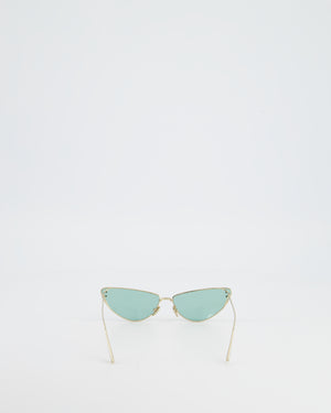 Christian Dior Gold Frame Cat eye Sunglasses with Green Lens Details